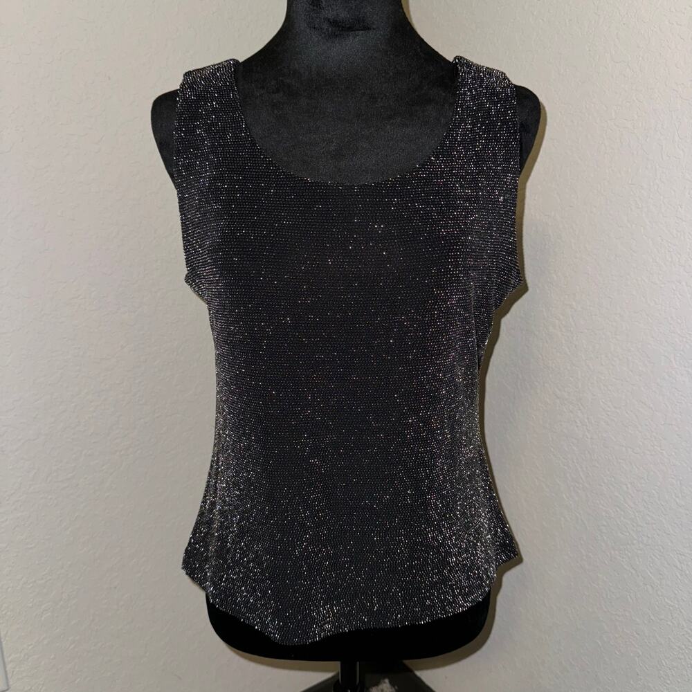 Vintage Xscape by Joanna Cher Women's Blouse Size Large Black/Silver Metallic‎